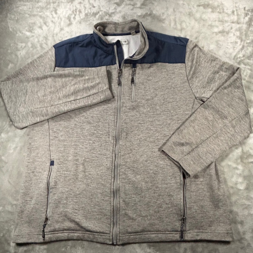 Orvis Mens Gray Navy Blue Full Zip Fleece Lined Jacket XL 1522009